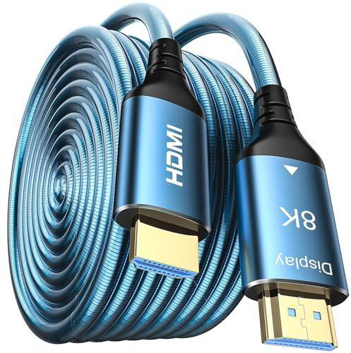 WTPGTI 8K HDMI Glasfaserkabel 15m, Stahlpanzerung Optisch HDMI 2.1 Kabel Ultra High Speed 8K UHD Druckfest und Maustestbeständig für HDTV/Projektor/Heimkino/TV-Box/Gaming-Box/PS5