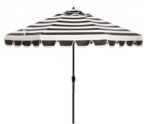 ZIHQRgE Parasol de Rayures Festonnées Noir et Blanc Parasol de Jardin 270 cm avec Manivelle, Protection UV, Ventilation, sans Socle