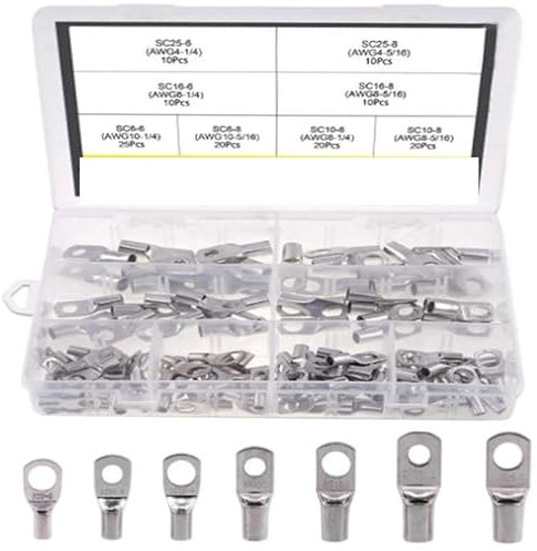 ITCLEYMDZV 120PCS Cable Shoes Cable Lugs SC6-SC25 Tinned Copper Lug Ring Wire Connectors Terminals Lugs Wire Copper Ring Terminal Kit