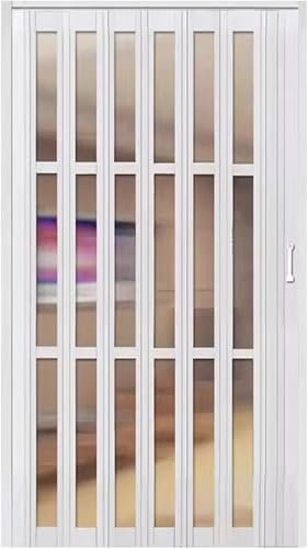 GLFNB Portes intérieures coulissantes accordéon pour Cuisine/Chambre/Couloir/Porte d'entrée, séparateur de pièce rétractable avec poignées et vitres en Acrylique, Largeur 50-170 cm (Blanc, l x H 6