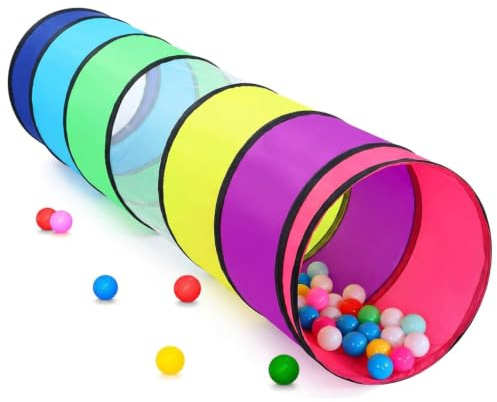 Indoor-Outdoor-Pop-up-Spieltunnel in Regenbogenfarben für Kinder: 175×46 cm | Krabbeltunnel für Babys mit Mesh-Seiten, Tunnel für Kleinkinder zur Förderung motorischer Fähigkeiten, EN71-zertifiziert