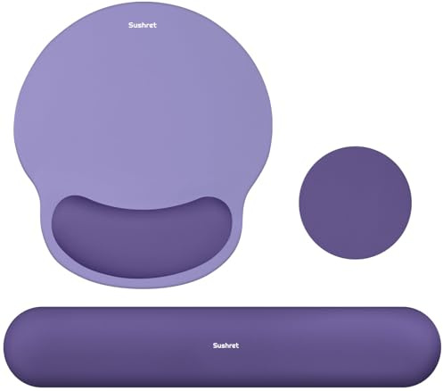 Sushret Mouse Pad and Keyboard Wrist Rest, 3-in-1 Gel Memory Foam Ergonomic Mouse Pad with Wrist Rest Set, Gaming Mousepad Arm Cushion Support for Computer Office Desk Accessories Cute Setup,Purple