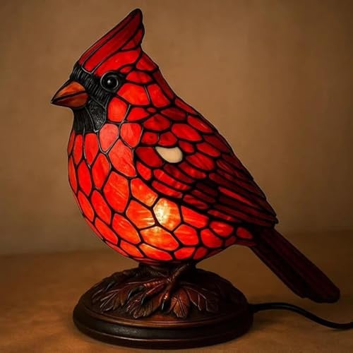 Kardinal-Lampe, rotes Harz, Vogel-Lampen, Tischleuchte, Vogel-Licht für Nachttisch, Wohnzimmer, Schlafzimmer, Heimdekoration für Weihnachten, Kunst, Dekor-Licht (A)