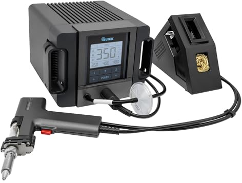 QUICK TV2+ Vakuum-Entlötstation 200W – präzise Temperaturregelung in Industriequalität, kalibrierbar, Touch-LCD, 3 Festspeicher, Auto-Standby, ESD-Schutz, 3 Entlötspitzen, Filter- & Reinigungsset