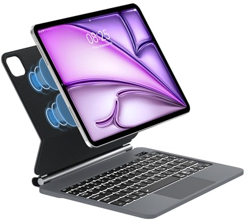 JADEMALL Clavier pour iPad Air 13 M3/M2 2025/2024, Magic Keyboard pour iPad Air 13/Pro 12.9 2022-2018 avec Trackpad Multi-Touch Bluetooth Clavier Rétroéclairé, AZERTY, Noir