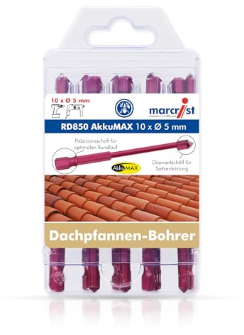 Marcrist RD850 AkkuMAX Dachziegelbohrer 5 mm 10er-Set - Hartmetall-Fliesenbohrer für Dachpfannen, Tondachziegel, Schiefer, harte Fliesen & Keramik, diamantgeschliffene HEX Spitze