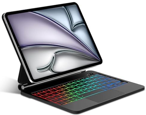 Tiiomioon Magic Keyboard for iPad Air 11'' (M4 2026/M3 2025/M2 2024)/Air5/4 | 7-Color Backlit Keypad for iPad Air 11, Keyboard for iPad Air 5/Air 4/iPad Pro 11'' (4th-1st), Trackpad, Black