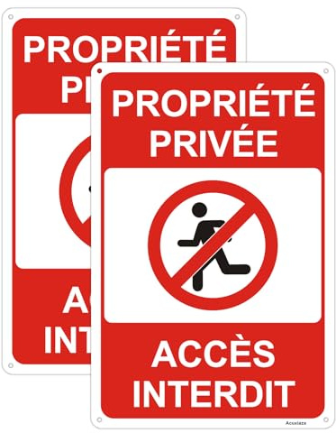 Acuxiaza 2 Pièces Panneau Propriété Privée Accès Interdit - 20 x 30 cm | Panneau de Signalisation en Aluminium, Réfléchissant, Protection UV, Imperméable - Propriété Privée Accès Interdit