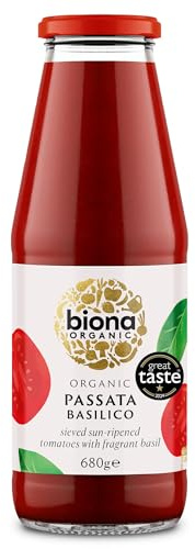 Biona Organic Passata Basilico 680g, Pack of 4 | Great Taste 2024 Winner, Infused with Fresh Basil, Ideal for Rustic Sauces and Pizza Toppings, Vegan