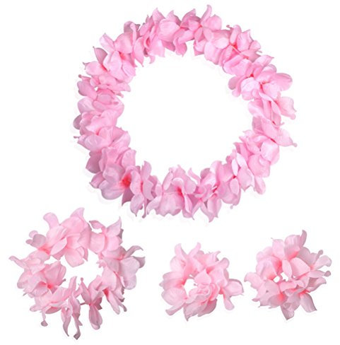 CISMARK Hawaiianische Luau Blume Leis Jumbo Halskette Armbänder Stirnband Set - Pink - Einheitsgröße
