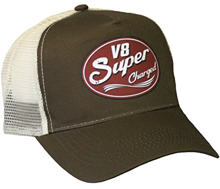 HELLMOTORS Trucker Cap V8 Super Charged Oldschool Hot Rod Choco Braun Cappy Basecap Mütze