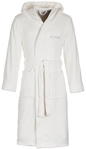 Di Vadini Unisex Herren Damen Bademantel Florenz mit Kapuze I Morgenmantel flauschig I Nachtwäsche aus edler Mikrofaser Farbe: Ivory Gr. S
