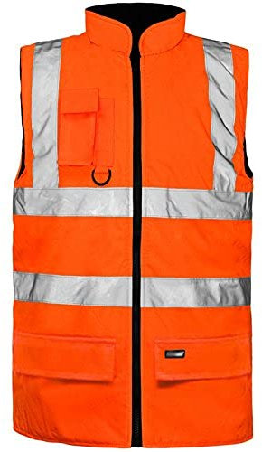 GA COMMUNICATIONS HI VIZ BODY WARMER VIS VISIBILITY FLEECE REVERSIBLE WATERPROOF GILET WAISTCOAT[Orange,2XL]