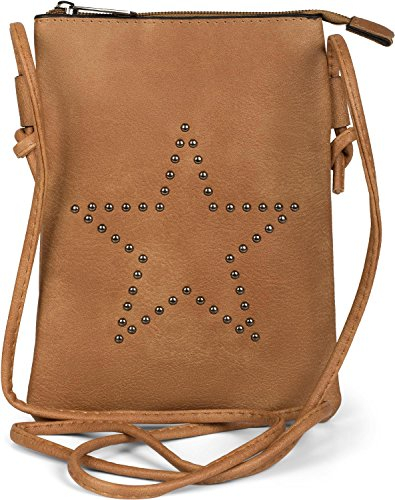 styleBREAKER Mini Bag Umhängetasche mit Nieten in Stern Form, Schultertasche, Handtasche, Tasche, Damen 02012235, Farbe:Cognac