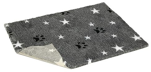 Vetbed NSGBPWS4030 rutschfest, Grau mit schwarzen Pfoten und weißen Sternen, 101 x 76 x 3 cm