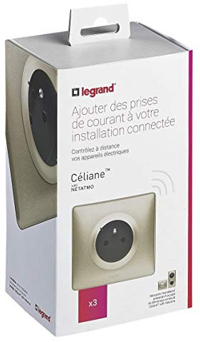 Legrand - Lot de 3 prises de courant connectées Céliane with Netatmo avec plaque Métal Titane