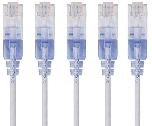 Monoprice Cat6A Ethernet Network Patch Cable - 50 Feet - White | 5-Pack, 10G - SlimRun Series
