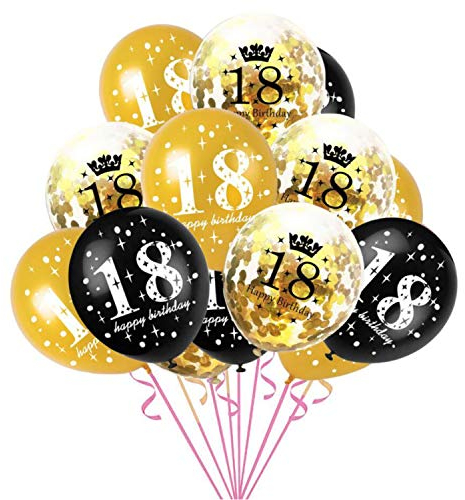 Oblique Unique® Konfetti Luftballon Set für 18. Geburtstag Jubiläum Feier Party Ballons 15 Stück Schwarz Gold Transparent