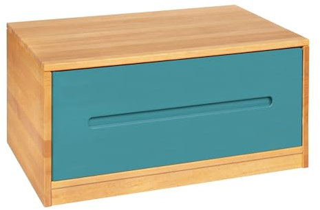 BioKinder Lina Sideboard Bettkasten Kommode mit Schublade aus Massivholz Erle und Kiefer 80 x 55 x 40 cm, Schublade blau lasiert