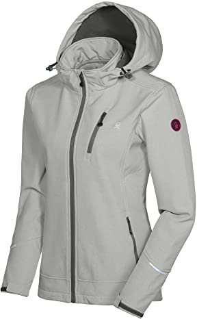 Little Donkey Andy Women's Softshell Jacket Ski Jacket with Removable Hood, Fleece Lined and Water Repellent Light Gray Size XS