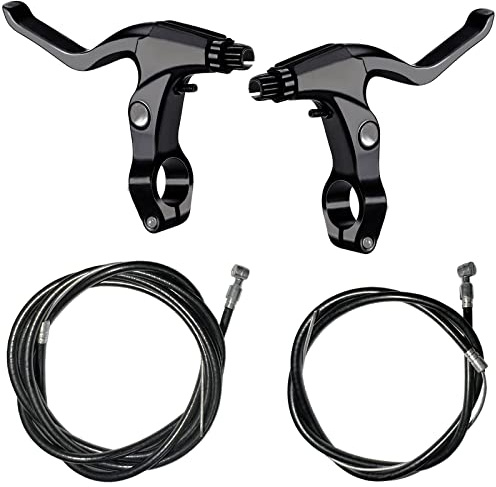 Lomodo 4 Pieces Bicycle Brake Accessories Including 2 Pack Aluminium Alloy Brake Levers Handle Bars and 2 Pack Brake Wire (Front and Rear Brake Cable) for Mountain/Road/MTB Bike(Black)
