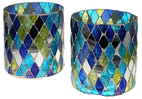 Wuona Objects Nona RAJA 2875-9x10cm - 2er Set - Mosaik Teelichtglas Teelichtgläser Kerzenglas Kerzengläser Mosaikglas orientalisch Vintage