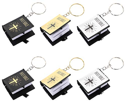 Healifty Bibel Schlüsselanhänger Mini Heilige Bibel Schlüsselbund Taschenanhänger Tragbar 6pcs Golden Schwarz Silber Mini Bücher Anhänger Religiöses Christliches