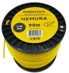 Nemura Fil Débroussailleuse Carré Ø: 2,40 mm, L: 90 m - Compatible avec d'autres Marques - Haute durabilité - Qualité Professionnelle - Marque Française