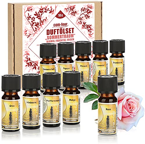 com-four® 10x duftende Öle im Set - Raumduft Sommertraum - Duftöl für Aroma-Diffusoren, Lufterfrischer, Wasser-Verdampfer, Luft-Befeuchter (010 Stück - Sommertraum)