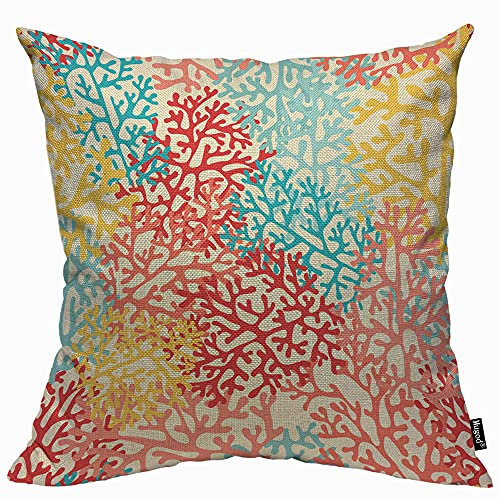Mugod Korallenfarbener, farbenfroher Kunstwerk-Kissenbezug, Überwurf, Kissenbezüge, hellblau, orange, rot, blau, Kissenbezug für Männer und Frauen, dekoratives Zuhause, Sofa, Stuhl, Couch, 45 x 45 cm