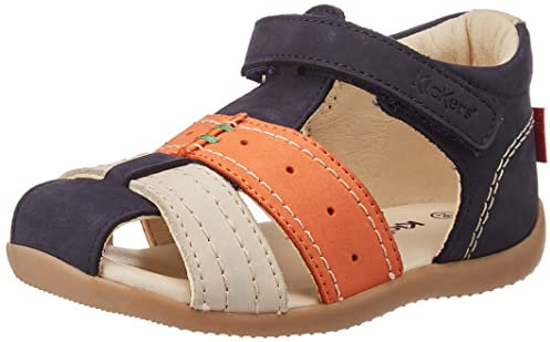 KICKERS Bigbazar-2 Sandale Garçon Marine Beige Orange, 23 EU