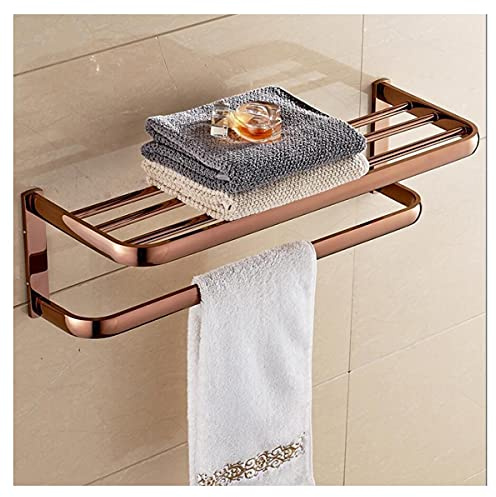 ZTBH Étagères de Salle de Bain 60 CM Porte-Serviettes de Bain Fixe en Bronze Or/Antique, Porte-Serviettes Murale, étagère Serviette en Laiton Organisateur de Salle de Bain (Color : Rose Gold)