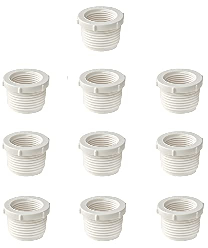FangKingNo 10pcs 1 male thread to 1/2 female thread Reducer Bushing PVC Pipe Fittings Adaptor Coupling for connecting pipe White (1''x1/2'')