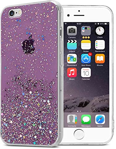 Cadorabo Hülle kompatibel mit Apple iPhone 6 / 6S Rundumschutz TPU Silikon Case Mädchen Glitzer Strass Design Slim Kratzfest Weiche Gummi Bling Schutzhülle für Apple iPhone 6 / 6S in Lila