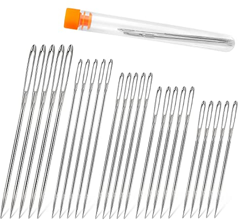 Nähnadeln Großes Öhr,25 Stück Große nadeln,Nadeln mit großem Öhr,stopfnadeln set,Sacknadel Sticknadeln mit großem Öhr,handnähnadeln,handnähnadel leder für Hand Nähen Handwerk (spitz)