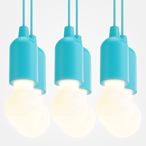 greate LED Lampe batteriebetrieben blau - 6x Pull Light 1W mit Zugschalter inkl Batterien - kabellose Leuchte warmweiß - mobiles Licht ideal für Garten Zelt Camping Kleiderschrank Party Dekoration