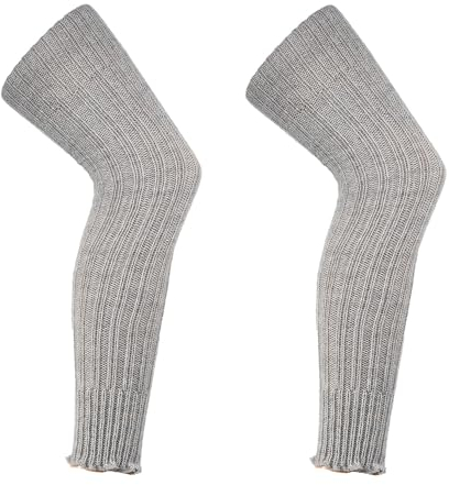 Long Leg Warmer Natural Alpaca Wool Women Over Knee, Blend of Lambs wool and Alpaca wool Rib Leg Warmers, Ankle Warmers - One Size- Luxury winter layer for leg- Charcoal, Grey (Grey)