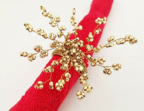 Sharvgun Golden Beaded Napkin Ring Set of 4 Table Top Decoration Home, Party, Office, Napkins Holder Pack