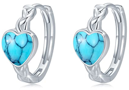 Türkis Creolen Mädchen 925 Sterling Silber Klein Creolen Ohrringe mit Herz Türkis Hypoallergen Schmuck Geschenke für Damen Mädchen