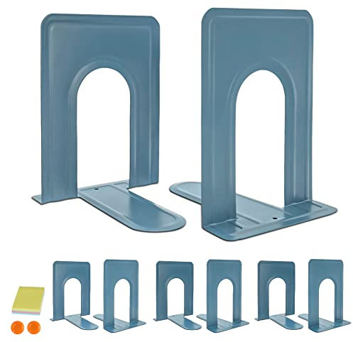 Qualsen Serre Livre Original Cale Livre Etagere Metal Presse Livre Bleu Serre Livres 4 Paires Serre-Livre Bloc Livre pour Étagère Bureau Maison École Dortoir 17 x 12 x 15 cm