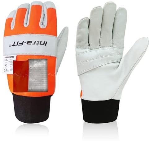 Intra-FIT Chainsaw Gloves Saw Protectionon on Left Hand Back, Cut-resistance Gloves EN ISO 11393-4, CLASS 0, EN 388: 3133X, Cowleather Palm