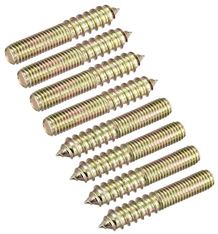 sourcing map Lot de 8 boulons de suspension M10 x 60 mm, vis à double filetage pour meubles en bois