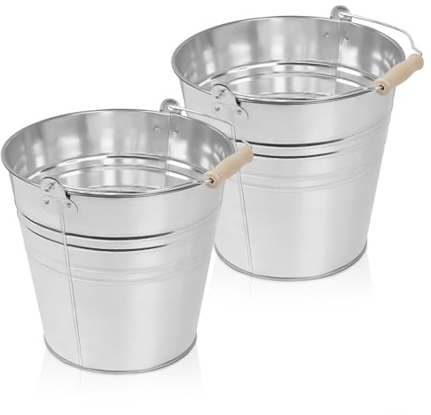 Galvanised Steel Bucket with Handle - Perfect Drinks Cooler for Parties, Cleaning, Garden Storage, Ash and Coal (2, 12 Litre)