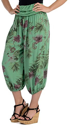 Malito Damen Aladinhose mit floralem Muster, Haremshose zum Tanzen, Pumphose zum Chillen - Freizeithose - Pluderhose 8938 (grün)
