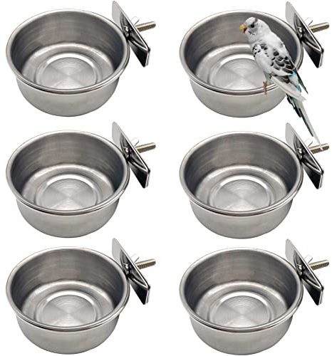 Tfwadmx 6 Pcs Bird Feeding Dish Cups Parrot Food Bowl Clamp Holder Coop Cup, Bird Cage Water Bowl for Parakeet African Greys Conure Cockatiels Lovebird Budgie Chinchilla