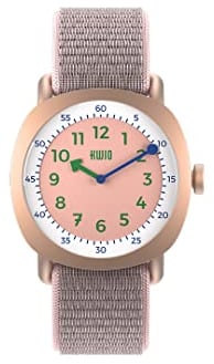 KWIO - TIKK Powder Kinderuhr I Analoge Lernuhr für Jungen & Mädchen I Quarz-Uhrwerk I Nachtblaues Edelstahlgehäuse I Leicht zu wechselndes blau-graues Klettarmband I Wasserdicht bis 5 ATM I