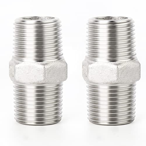 ERGAOBOY 2Pcs SS304 1/4 Male BSP Thread Straight Hex Nipple Fitting | Equal male threaded ends, hex center wrench drove, airtight tight seals, suitable for fluid pipeline connection