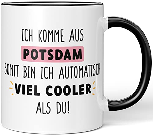 JUNIWORDS Tasse, Ich komme aus Potsdam, somit Bin ich automatisch viel Cooler als du!, Schwarz (1009093)