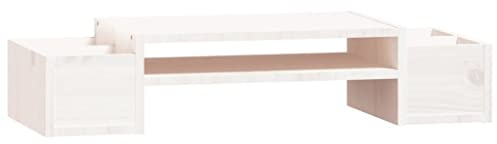 vidaXL Solid Pine Wood Monitor Stand in Minimal White - Practical Computer Riser with Storage Space for Enhanced Comfort