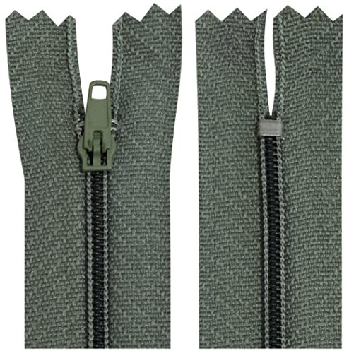 Aerzetix - C63222 - Set di 10 Cerniere Lampo a Spirale N°3 Non separabile 18cm in Nylon - cursore autobloccante in Metallo - Colore Grigio-Verde Scuro - Abbigliamento Cucito Pantaloni merceria